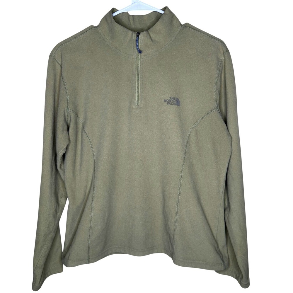 The North Face TKA 100 Mens Quarter Zip Fleece Pullover Olive Green Large